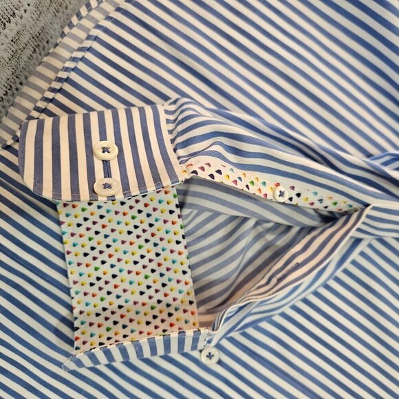 Bugatchi Uomo Men's 2XL Shapped Fit Blue Striped Long Sleeve Shirt Flower Lining - Picture 5 of 11